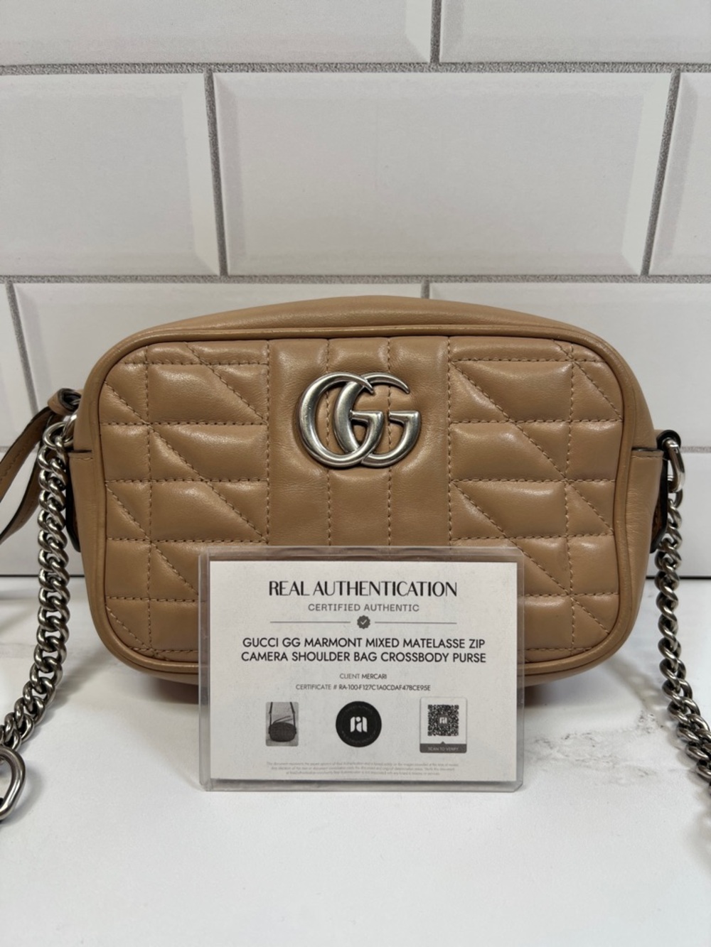 Gucci GG Marmont Mixed Matelasse Zip Camera Shoulder Bag Crossbody Purse